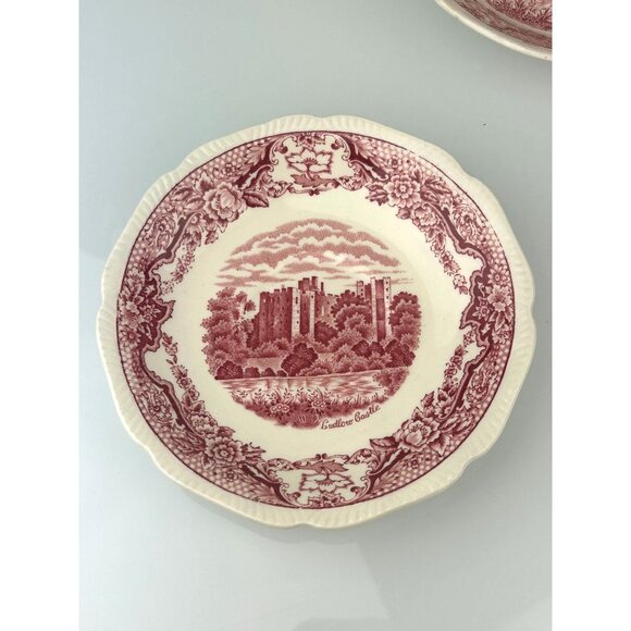 Royal Swan Historic Castle Bundle of 3 Bowls Saucer Red Transferware VTG England - Picture 7 of 16